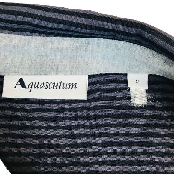 Aquascutum Golf Polo Shirt Mens Size M Grey Fitted Striped Short Sleeve Trim - Picture 9 of 16
